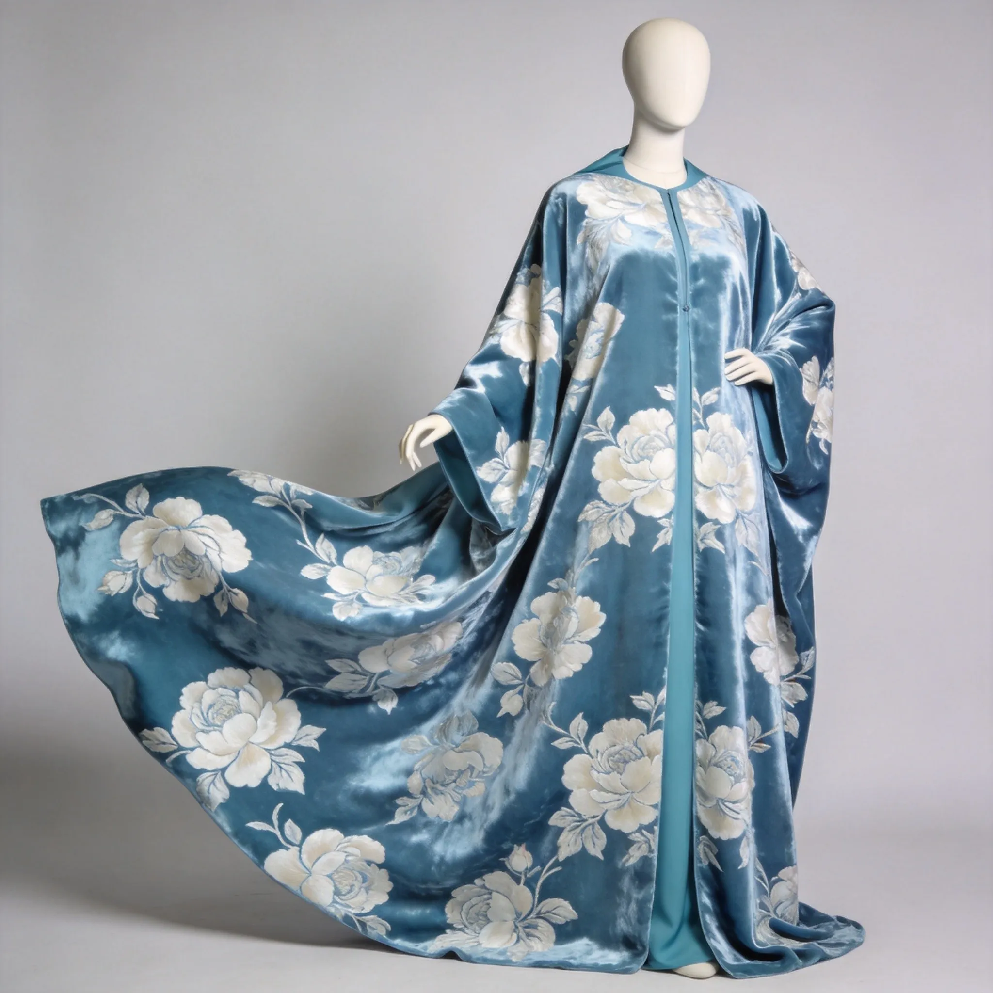 淡蓝牡丹烂花丝绒